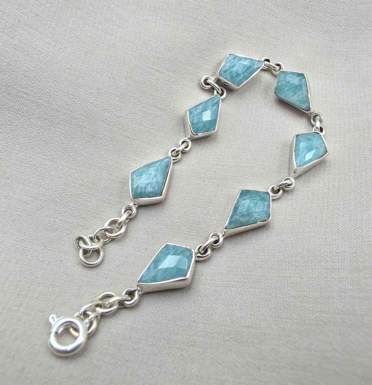 925 Sterling Silver Amazonite Bracelet Geometric Link Bracelet Blue Gemstone Jewelry