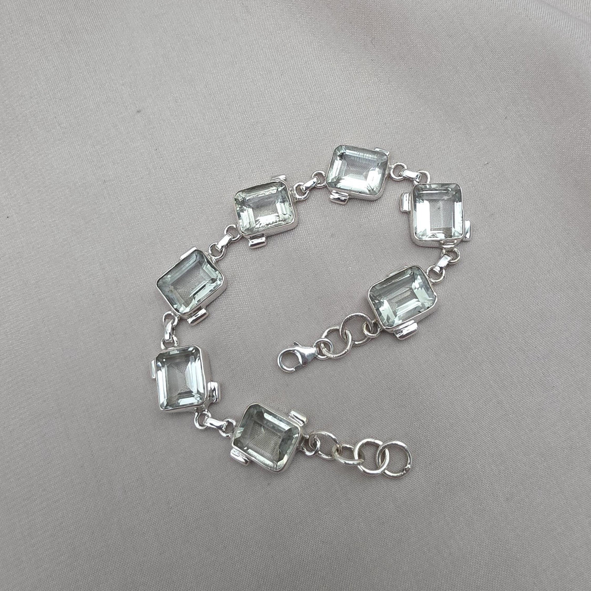 925 Sterling Silver Green Amethyst Bracelet Elegant Minimal Jewelry Gift for Her