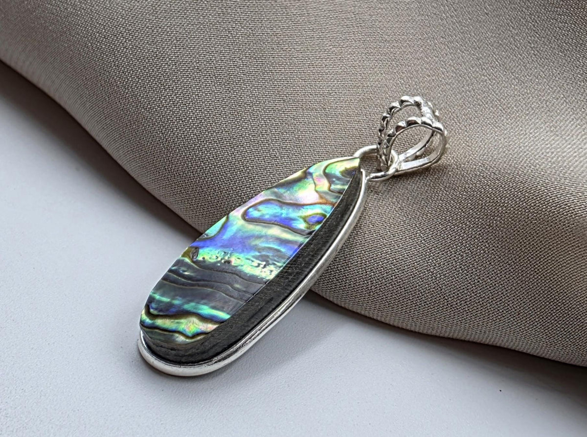 925 Sterling Silver Abalone Shell Teardrop Pendant Natural Pendant Handmade Jewelry