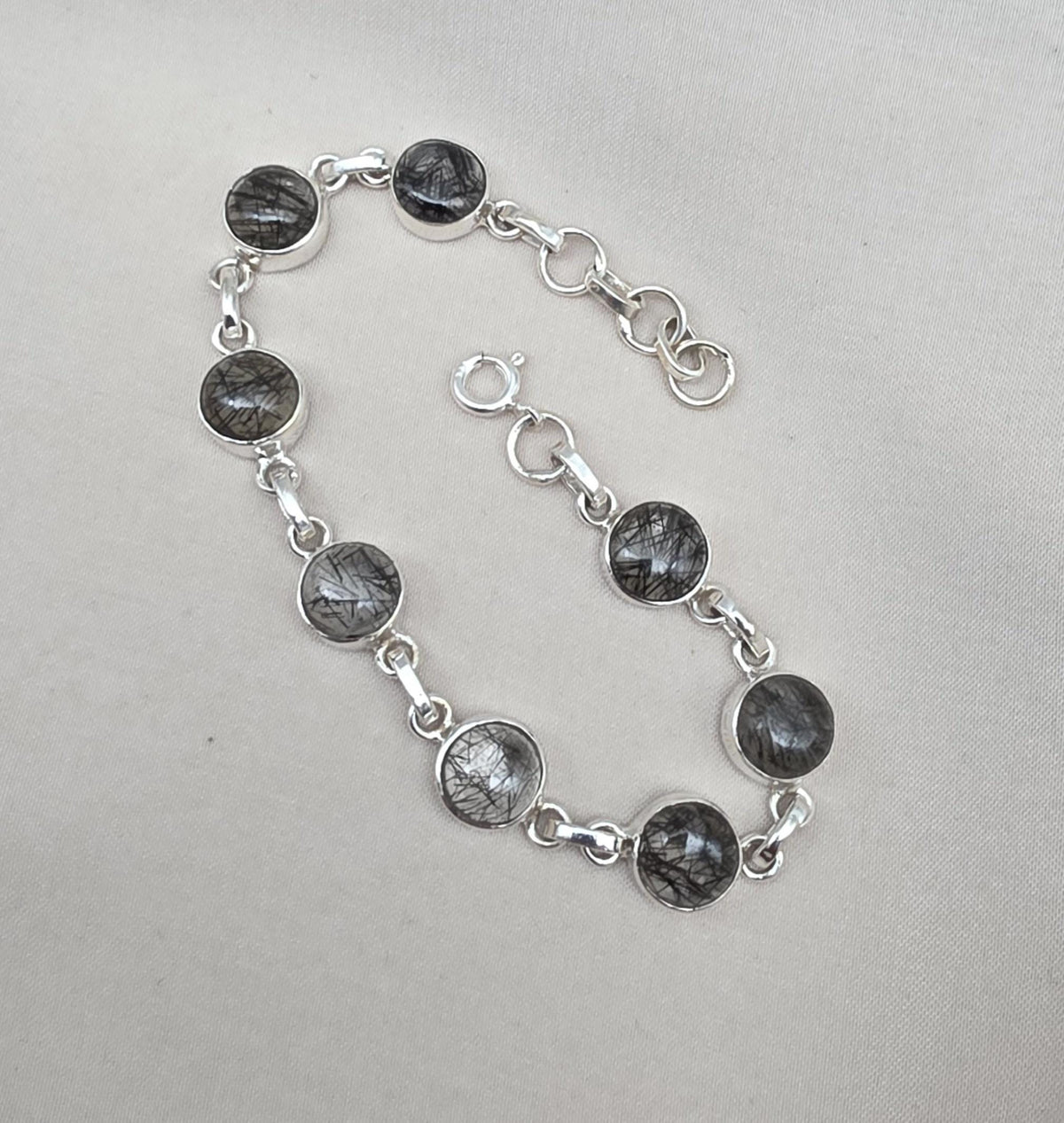 Black Rutile Quartz 925 Sterling Silver Bracelet Natural Handmade