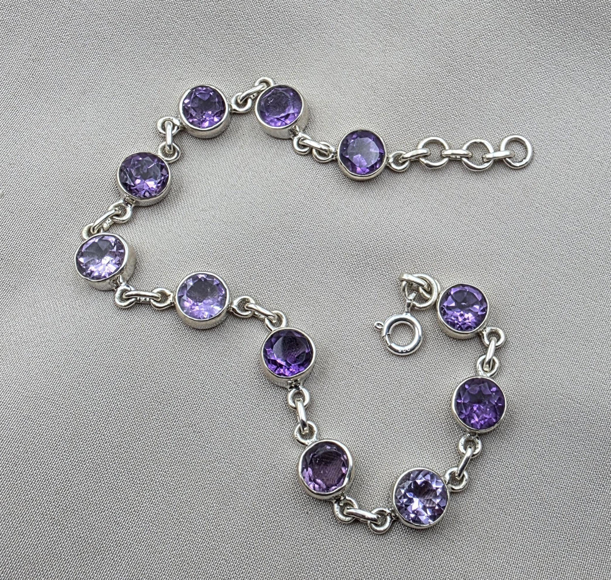Amethyst 925 Sterling Silver Gemstone Bracelet Natural Purple Gemstone Oval Link Jewelry