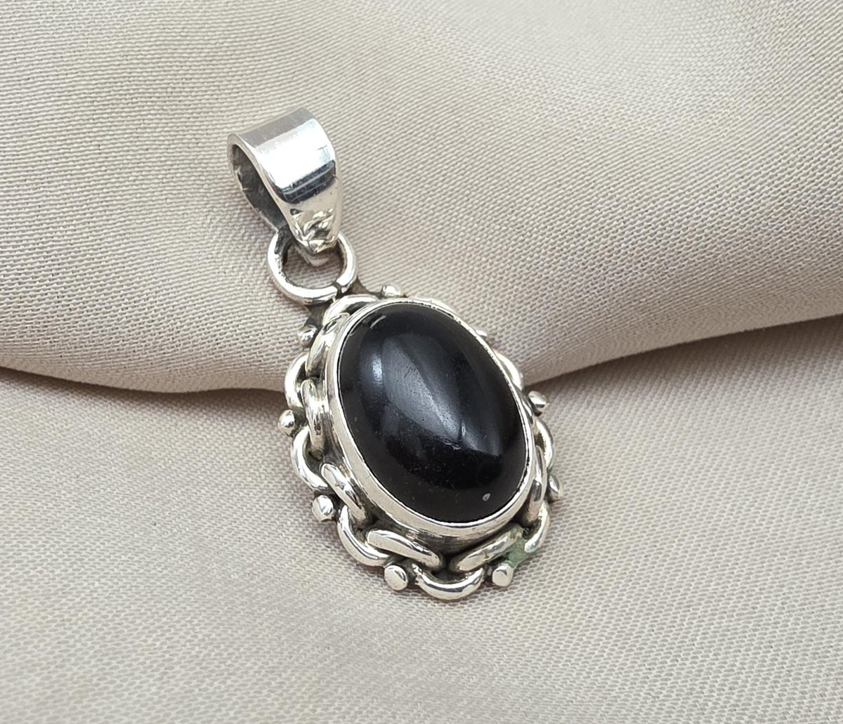 Black Onyx 925 Sterling Silver Pendant: Boho Protection Handmade Jewelry