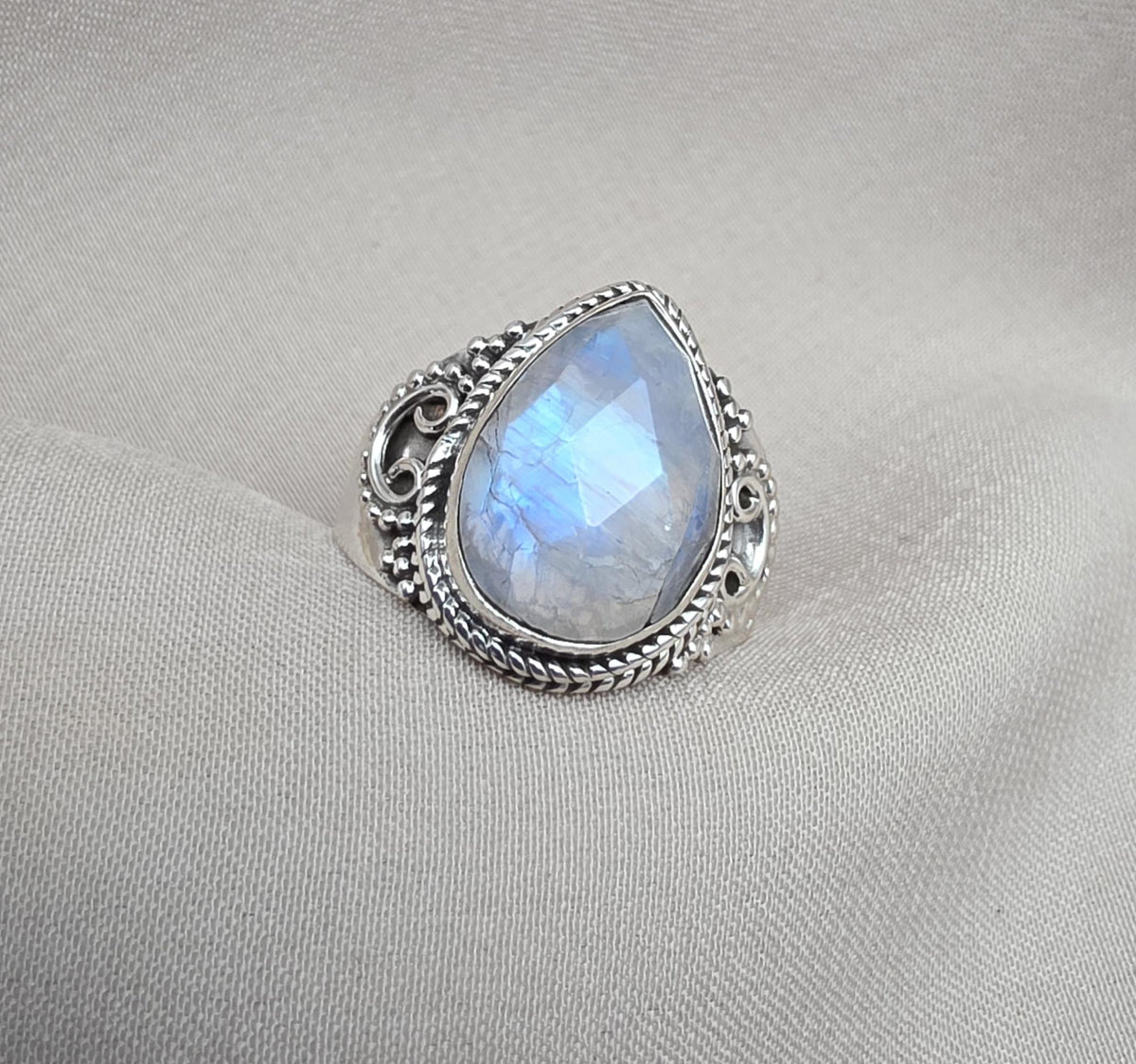 Rainbow Moonstone Ring 925 Sterling Silver Pear Shape Statement Ring June Birthstone Jewelry