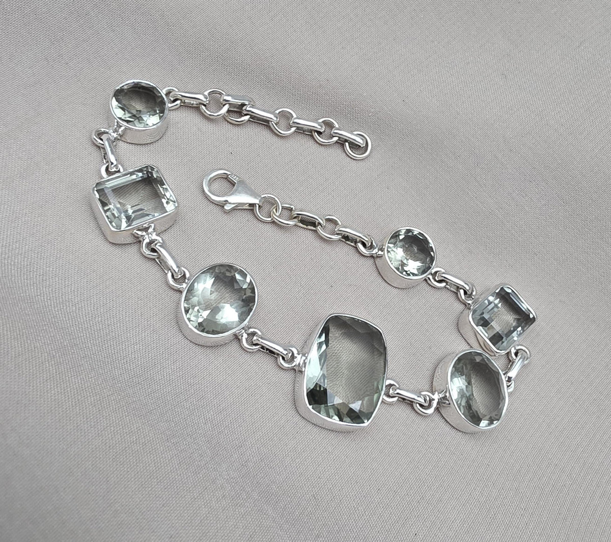 925 Sterling Silver Green Amethyst Bracelet Multi Shape Gemstone Elegant Statement Bracelet for Women