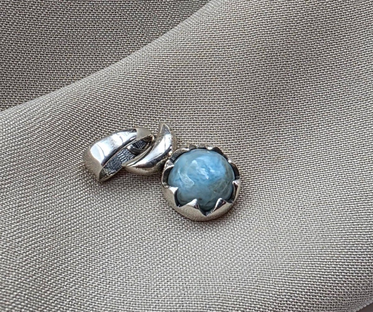 925 Sterling Silver Larimar Flower Pendant Natural Blue Larimar Floral Gemstone Necklace Charm