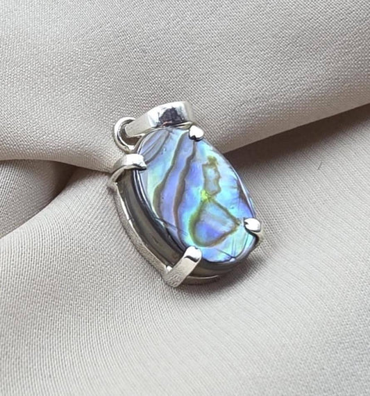 925 Sterling Silver Abalone Shell Pendant, Natural Iridescent Shell Necklace, Oval Abalone Gemstone Jewelry, Ocean Inspired Gift for Women