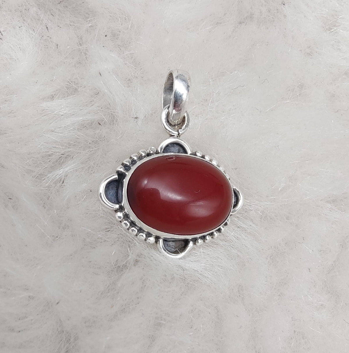 Red Onyx Silver Pendant: 925 Sterling, Handmade Boho Statement Necklace