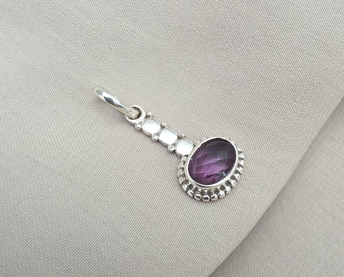 Handmade Oval Amethyst Pendant: 925 Sterling Silver Boho Jewelry