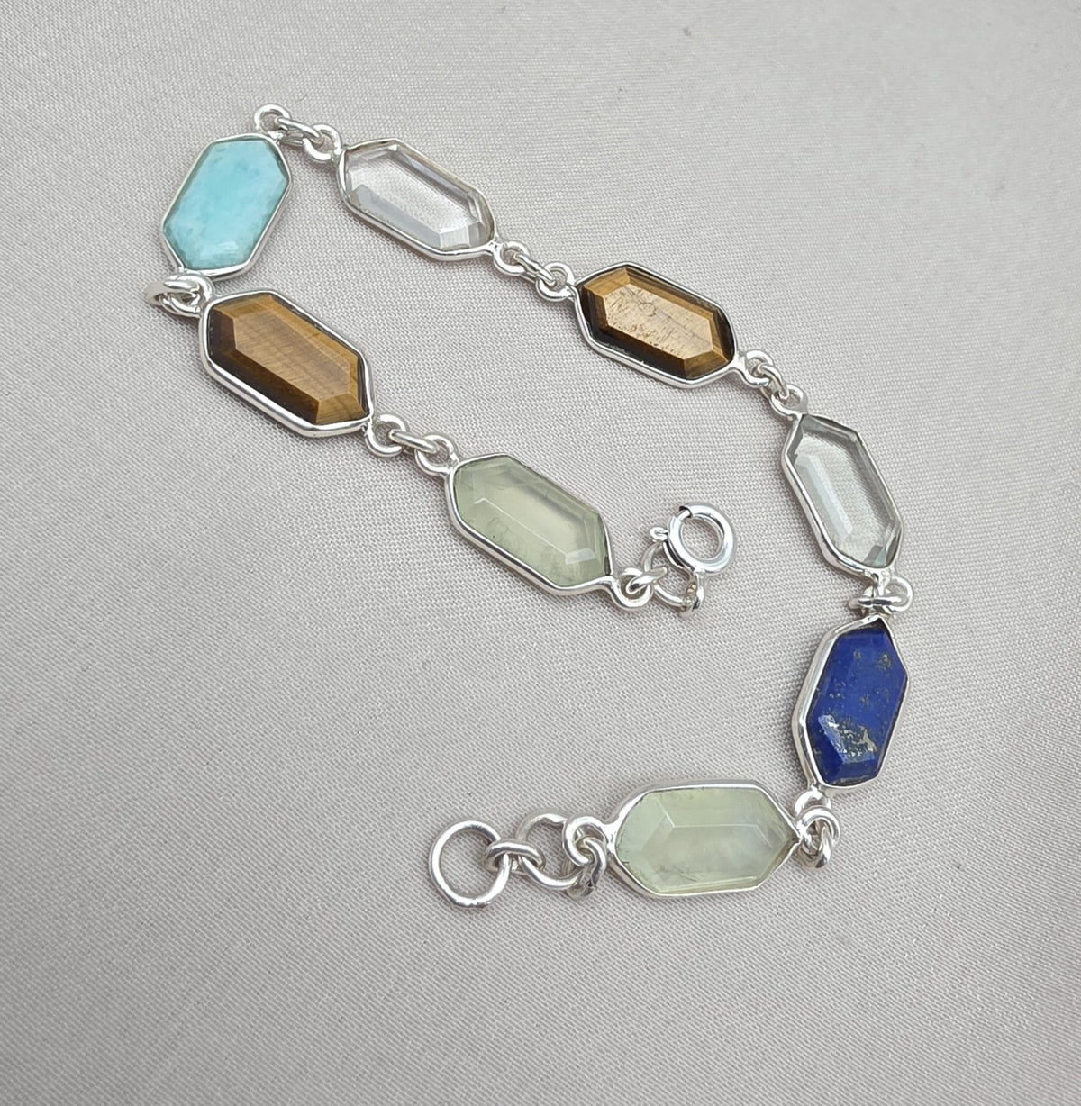 Multi Gemstone Bracelet 925 Silver Colorful Stone Jewelry Hexagon Gemstone Gift for Her