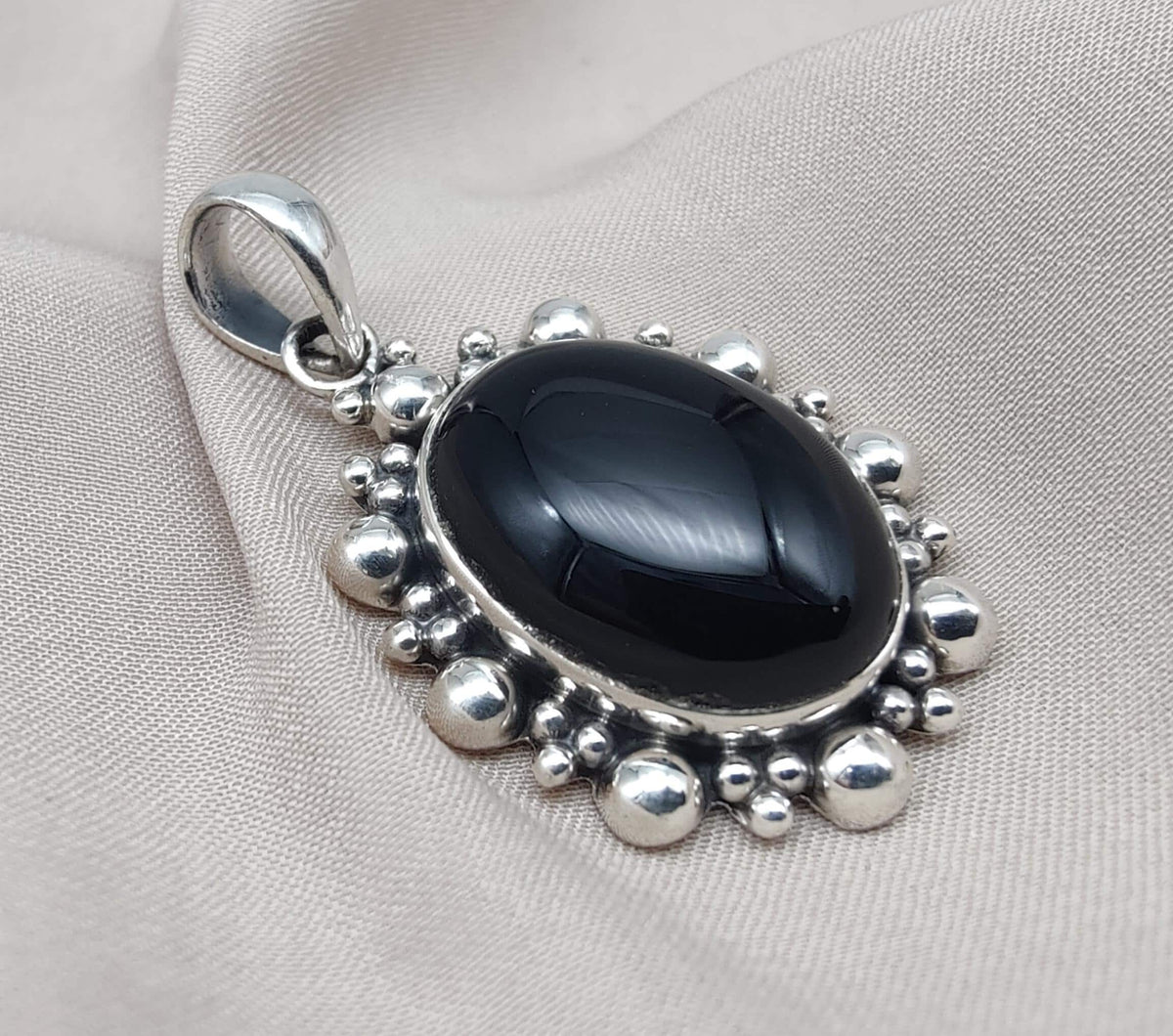 Handmade Black Onyx Sterling Silver Pendant: Protection Amulet