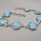 Natural Larimar Handmade  Bracelet : 925 Sterling Silver Blue Gemstone Adjustable Bracelet