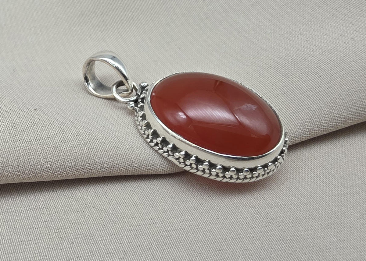 Carnelian Pendant: 925 Sterling Silver Orange Red Gemstone Healing Crystal Jewelry