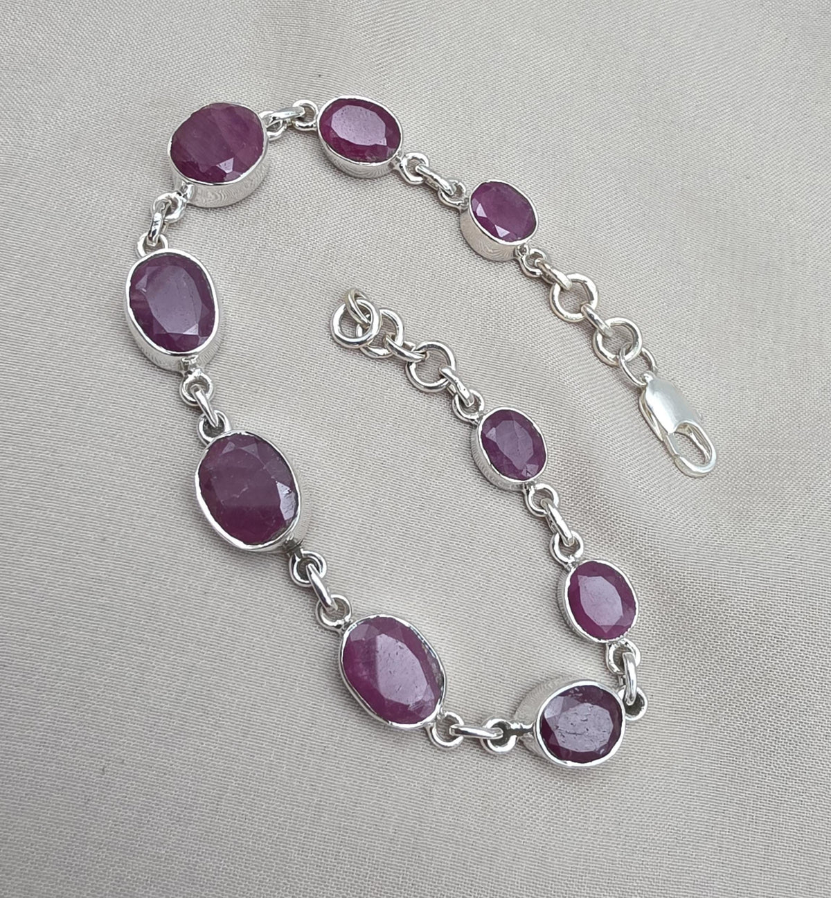 Ruby Oval Link Bracelet 925 Sterling Silver Faceted Gemstone Handmade Red Gemstone Jewelry