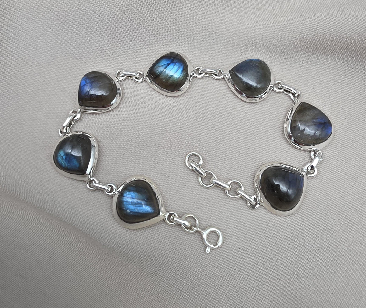 Natural Labradorite Bracelet 925 Sterling Silver, Blue Flash Labradorite Gemstone Jewelry Birthstone Gifts