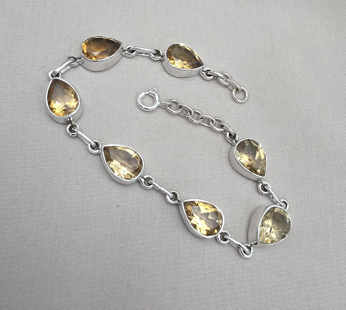 Citrine 925 Sterling Silver Pear Shape Faceted Yellow Gemstone Link Bracelet Handmade Boho Jewelry