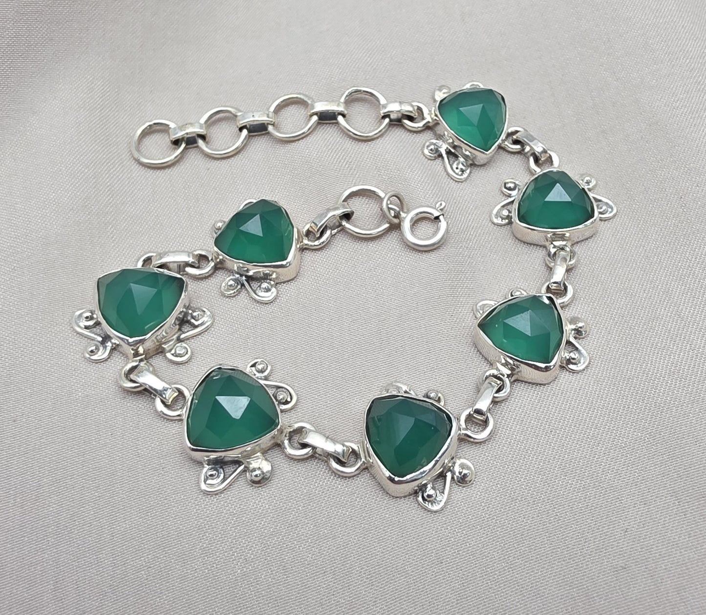Green Onyx Bracelet 925 Sterling Silver Statement Gemstone Bracelet