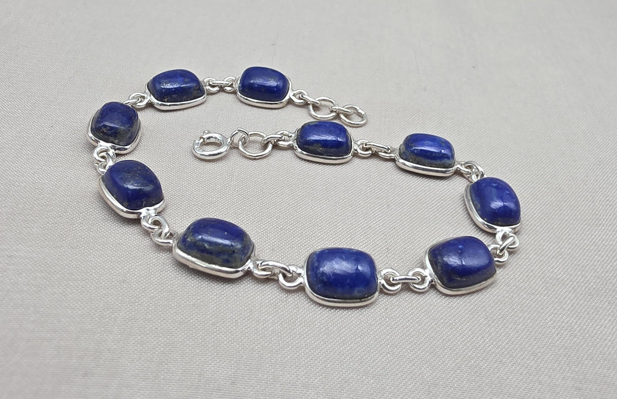Lapis Lazuli Bracelet 925 Silver Blue Gemstone Jewelry Gift for Her Handmade Statement Bracelet