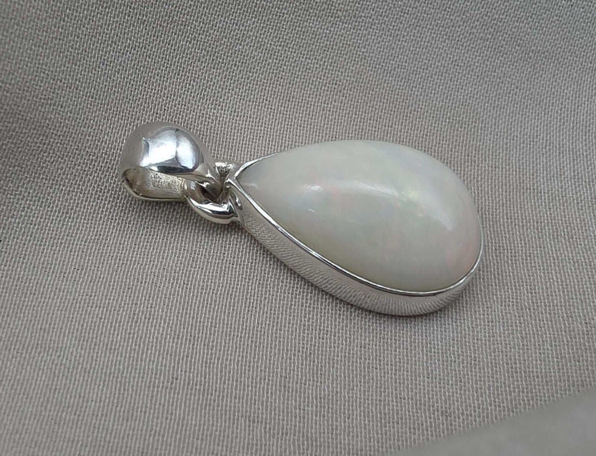 Ethiopian Opal Pear Pendant 925 Sterling Silver Handmade Cabochon Gemstone Jewelry