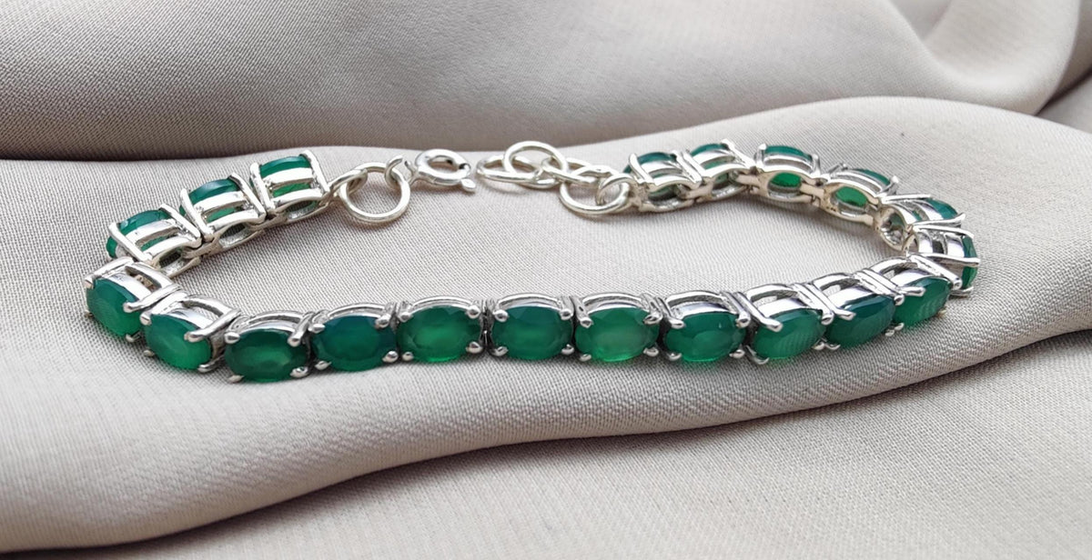 Green Onyx Tennis Bracelet: 925 Sterling Silver Gemstone Jewelry