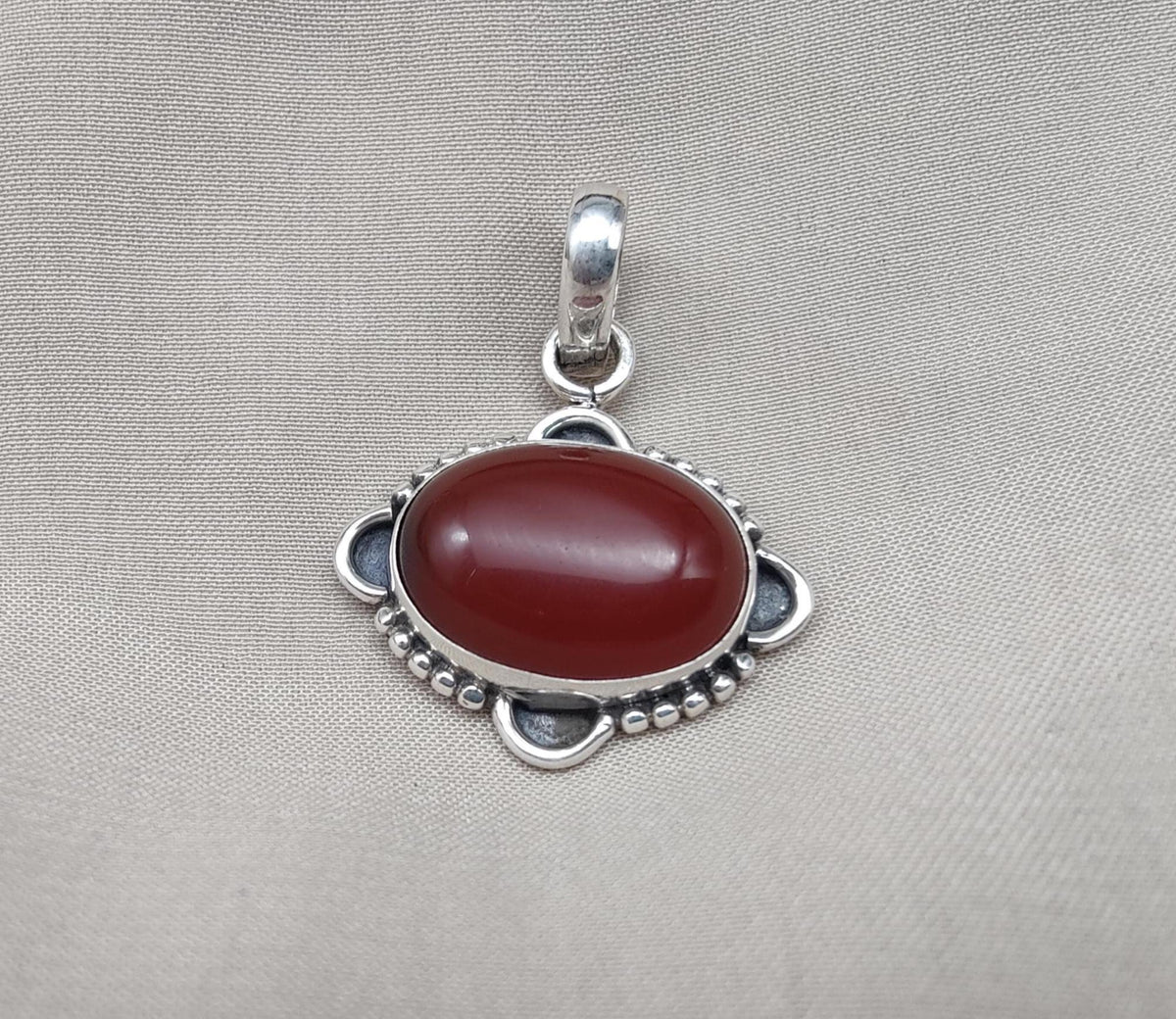 Red Onyx Silver Pendant: 925 Sterling, Handmade Boho Statement Necklace
