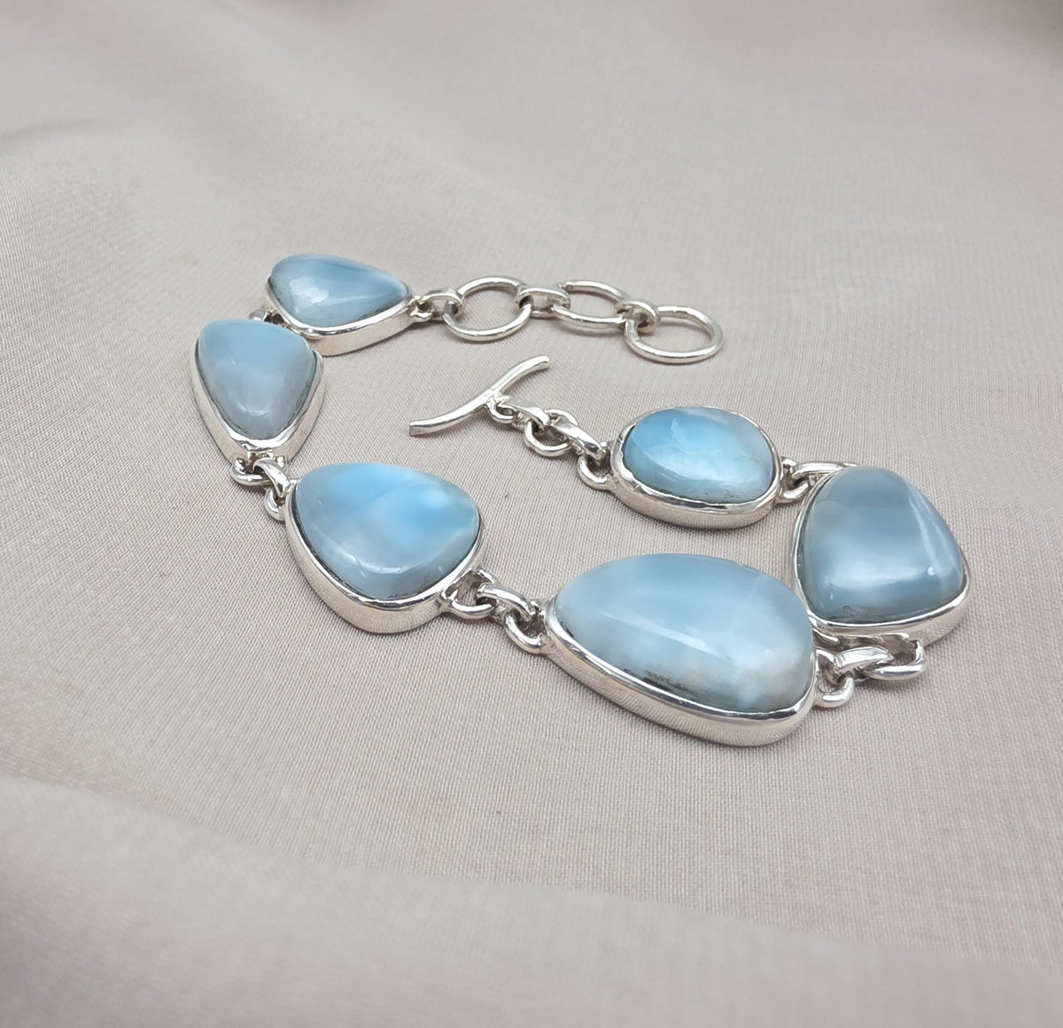 925 Sterling Silver Larimar Bracelet Blue Ocean Gemstone Statement Bracelet Gift for Her