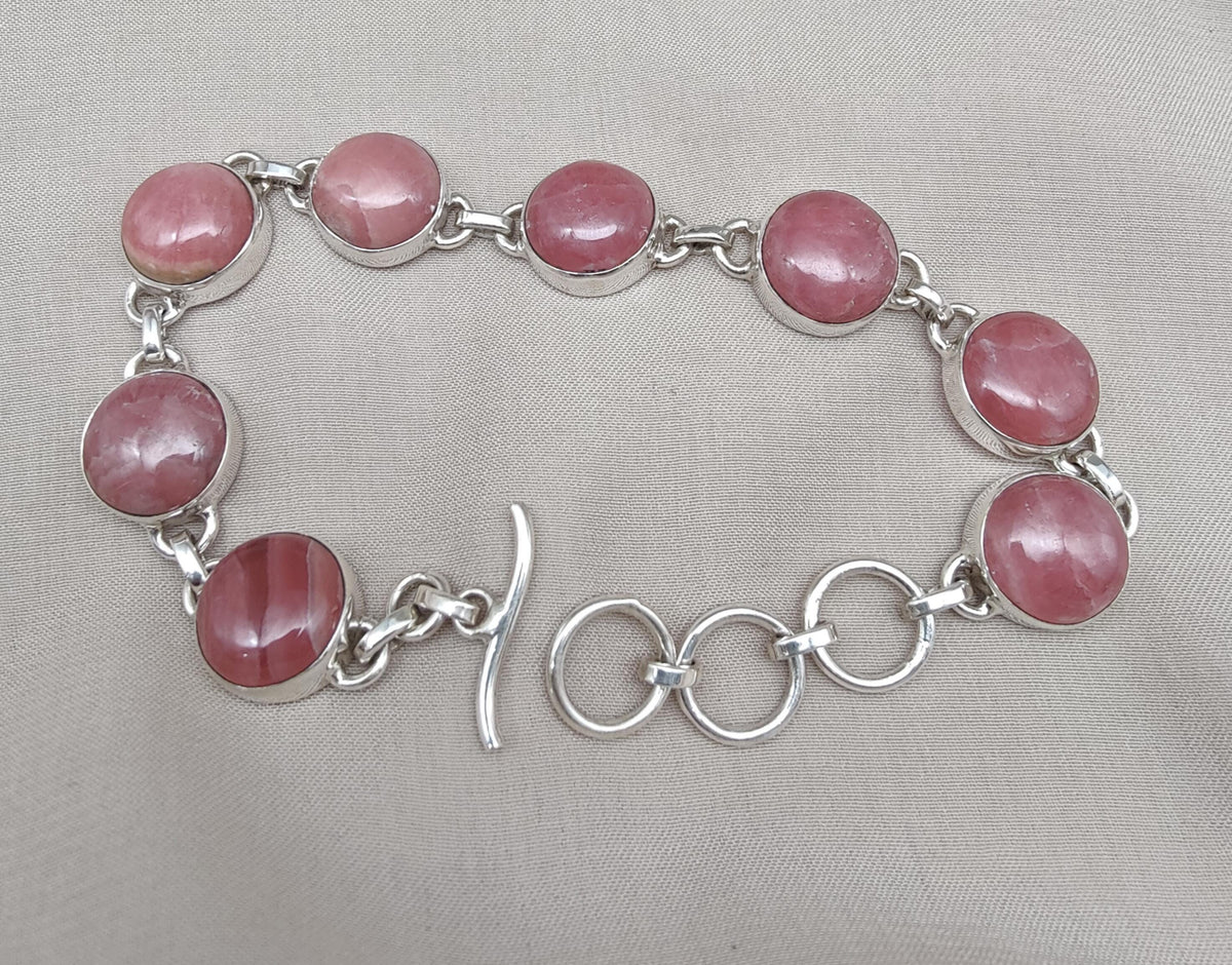 Rhodochrosite 925 Sterling Silver Bracelet: Handmade Pink Gemstone Jewelry