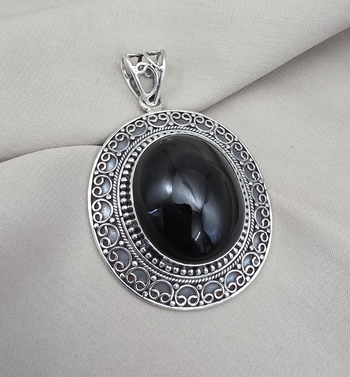 925 Sterling Silver Natural Black Onyx Silver Pendant Oval Cabochon Handmade Gemstone Jewelry