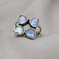 Rainbow Moonstone Floral Cluster Ring: Handmade 925 Sterling Silver