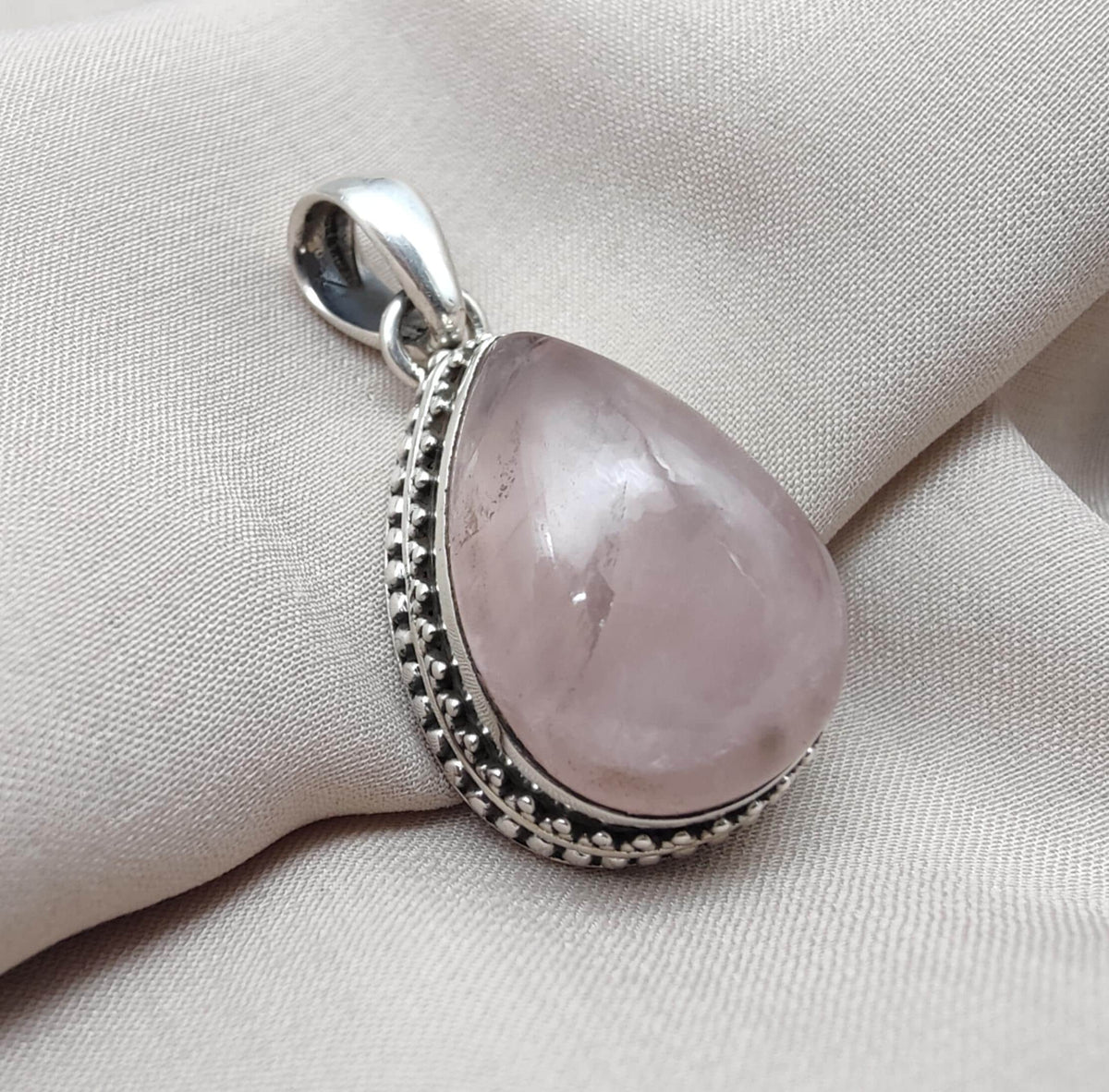 Rose Quartz Pendant: Teardrop Gemstone, 925 Sterling Silver Bezel Gift for Love