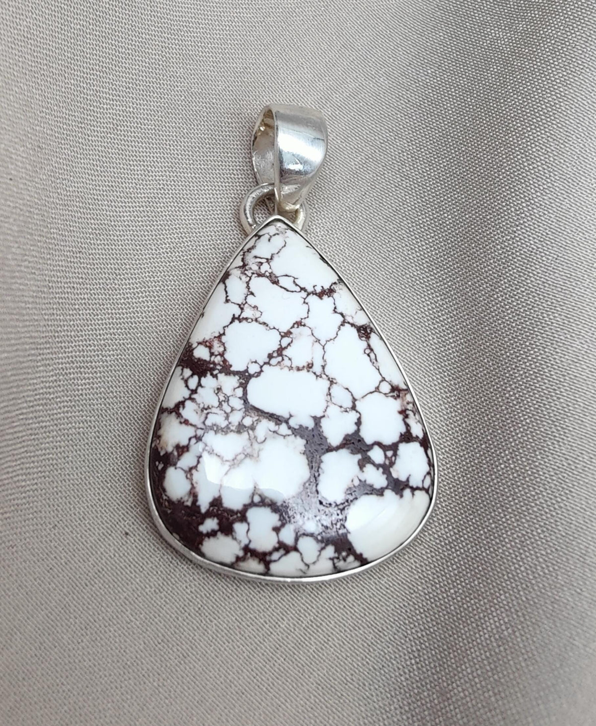 925 Sterling Silver Wild Horse Jasper Pendant Necklace: Teardrop, Boho Healing Crystal
