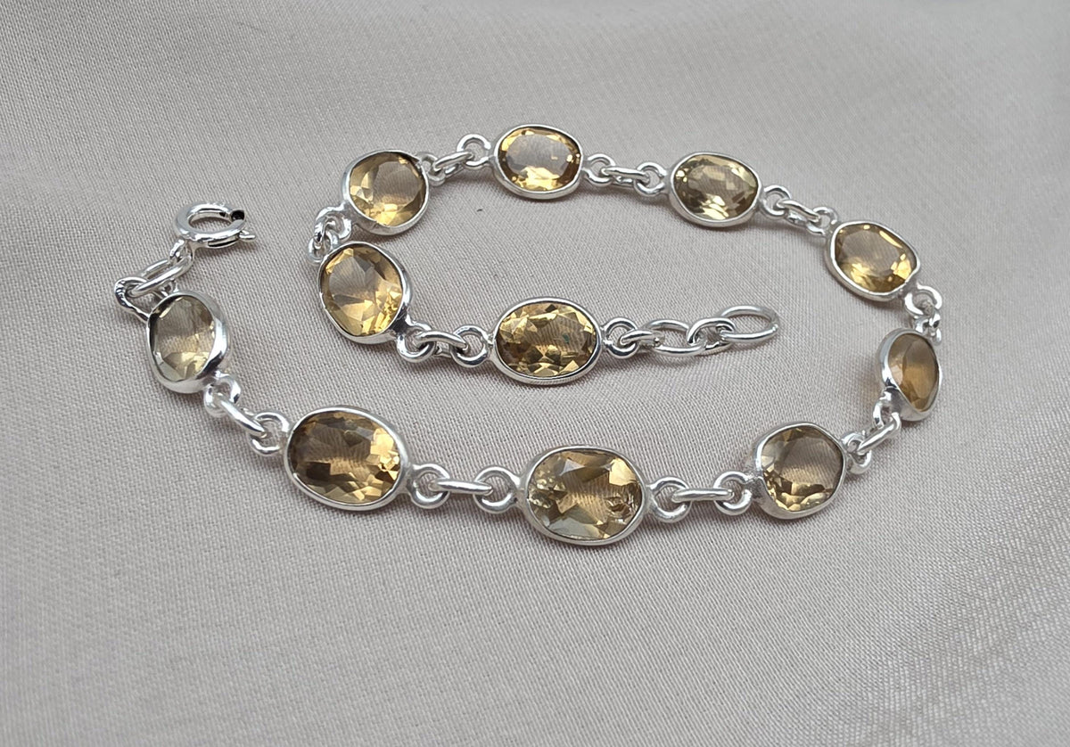 925 Sterling Silver Citrine Bracelet Yellow Gemstone Jewelry November Birthstone Gift for Her