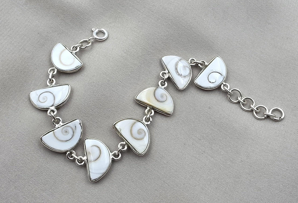 925 Sterling Silver Shiva Eye Shell Bracelet Link Bracelet Gemstone Jewelry Gift for Her