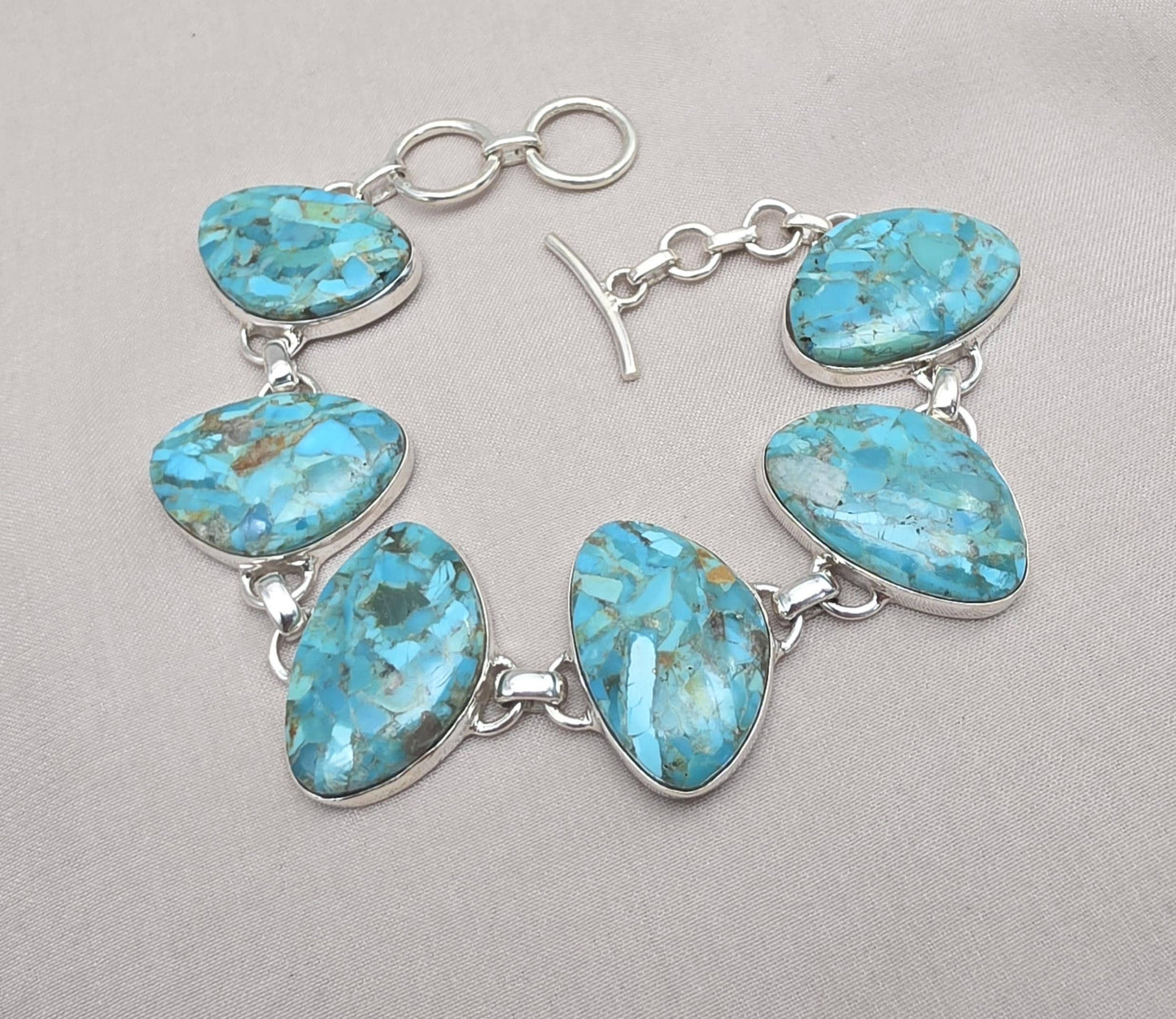 Turquoise Bracelet 925 Silver Blue Statement Gemstone Jewelry Gift for Her