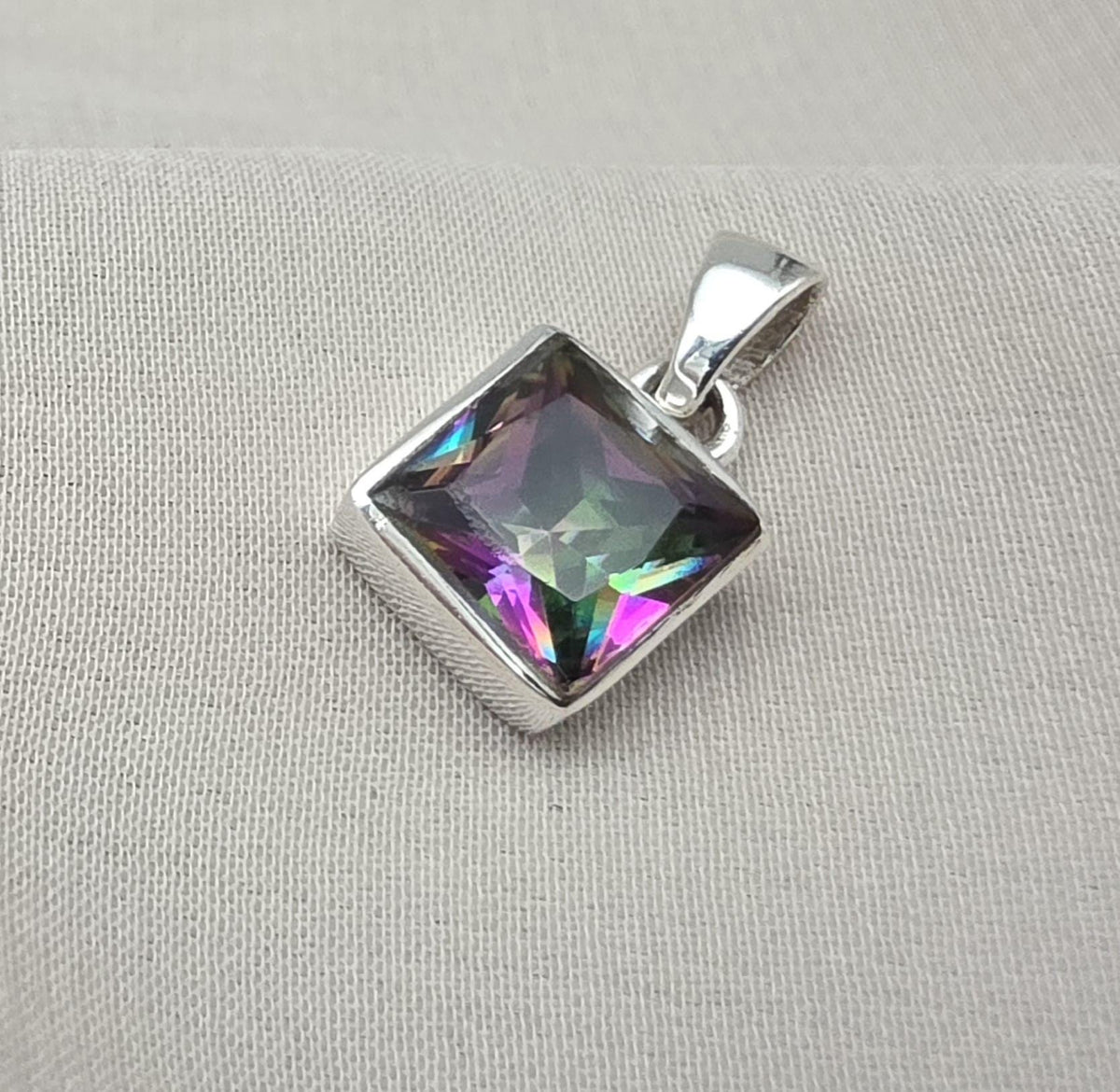 Mystic Topaz Pendant: 925 Sterling Silver Jewelry Handmade Square Gemstone Necklace Gift for Her