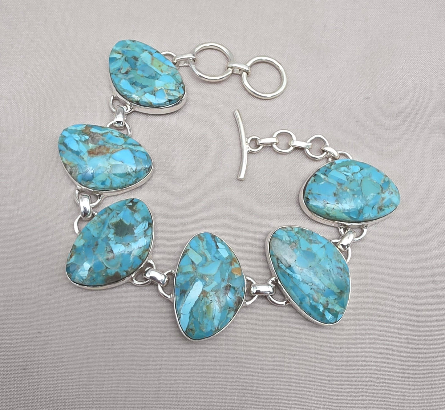 Turquoise Bracelet 925 Silver Blue Statement Gemstone Jewelry Gift for Her