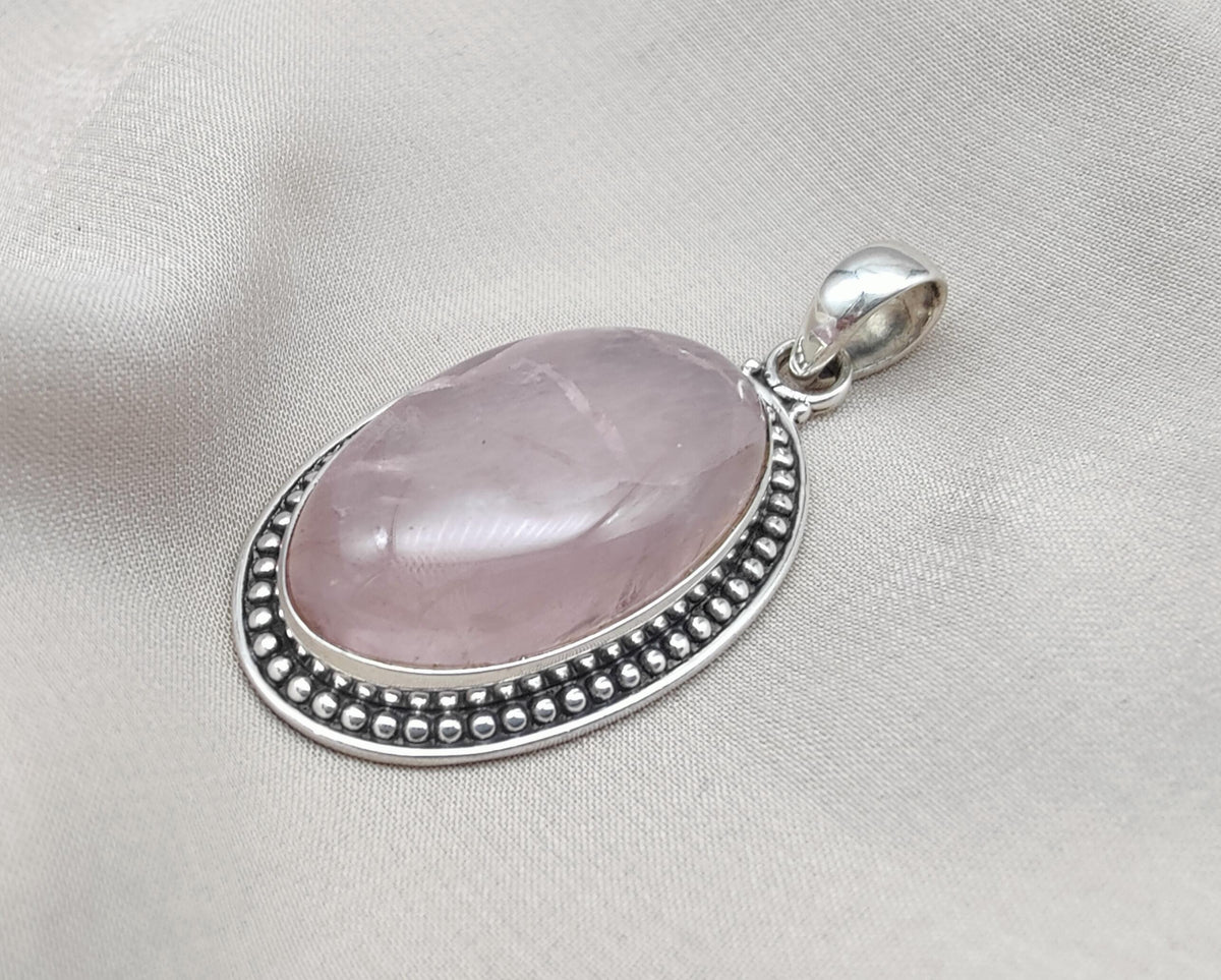Rose Quartz Pendant Necklace: 925 Sterling Silver, Love & Healing