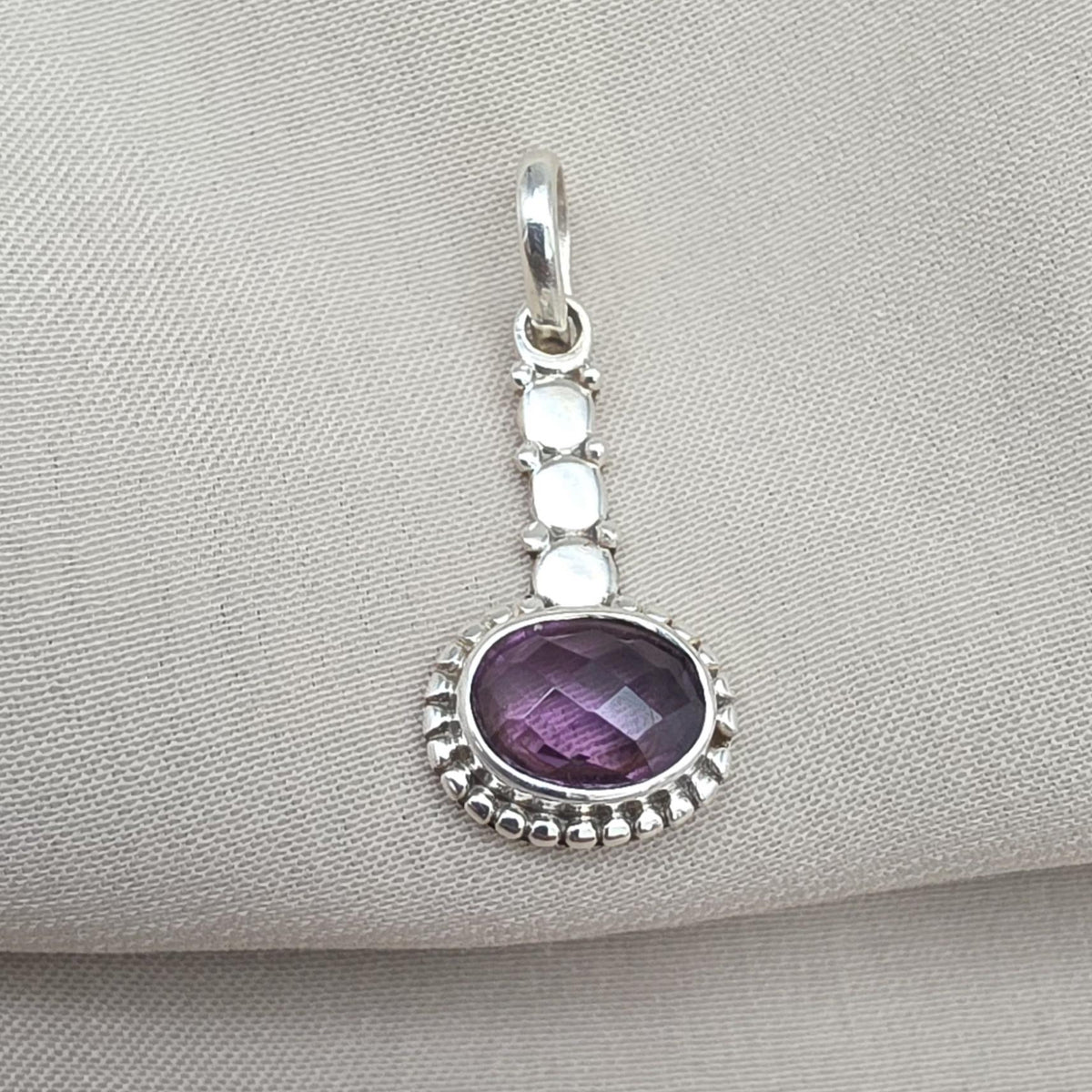 Handmade Oval Amethyst Pendant: 925 Sterling Silver Boho Jewelry