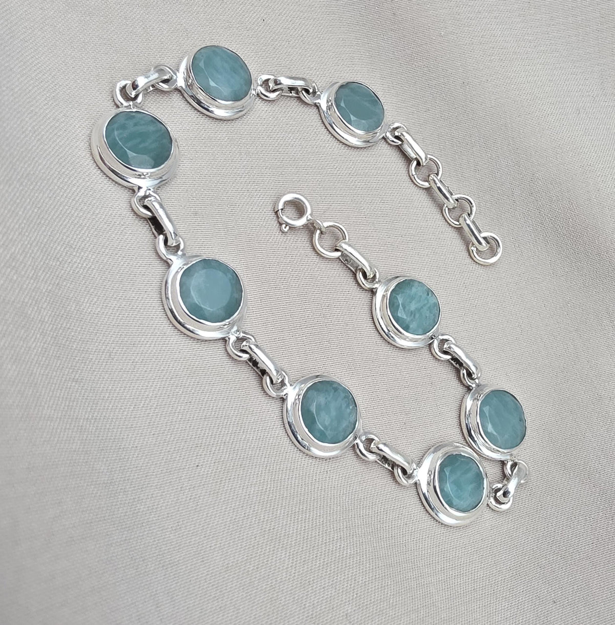 925 Sterling Silver Amazonite Bracelet Aqua Blue Gemstone Boho Vintage Bracelet for Women