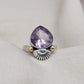 Amethyst Teardrop Ring: 925 Sterling Silver, Gold Shell Motif