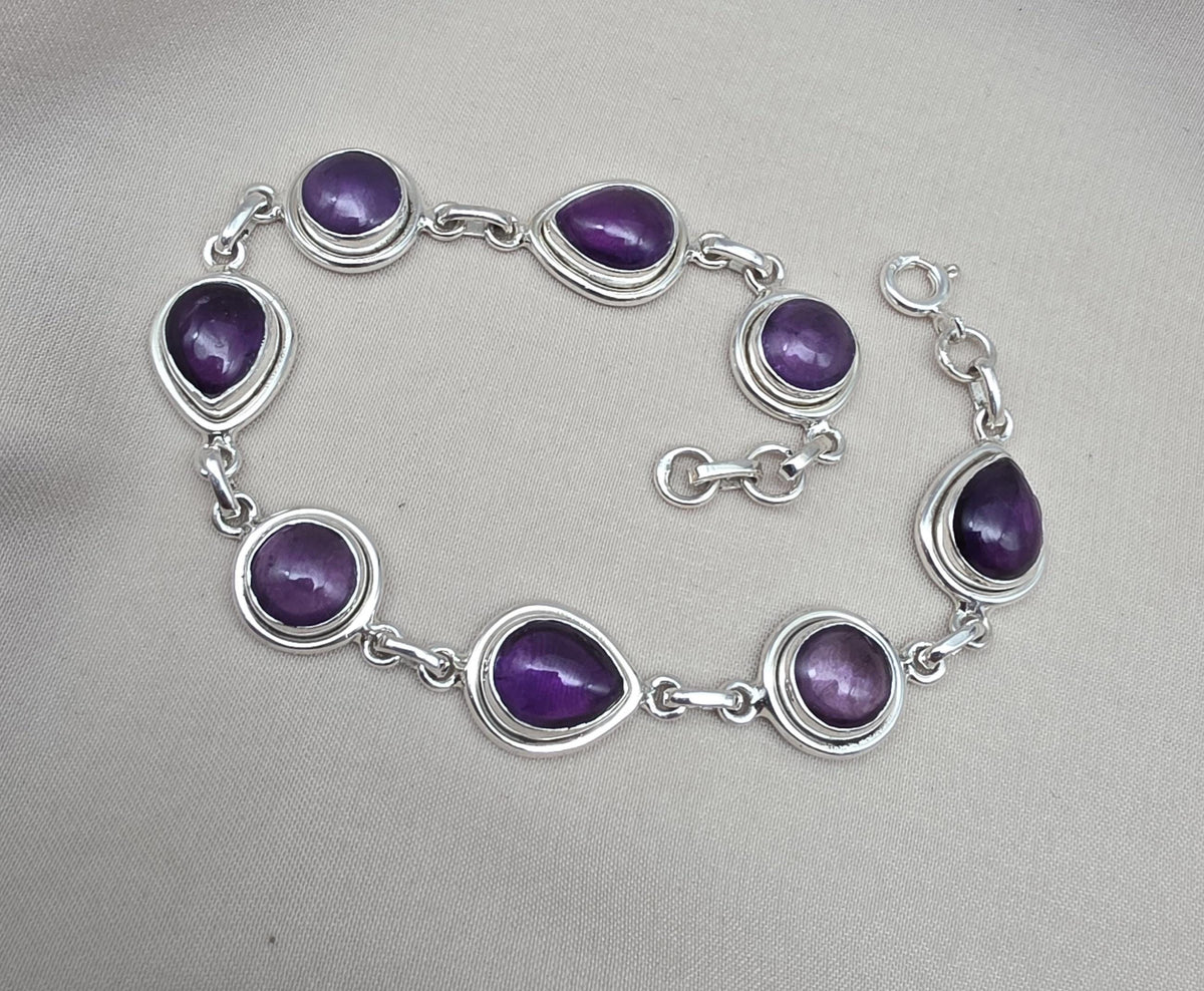 Amethyst 925 Sterling Silver Bracelet Natural Purple Gemstone Handmade
