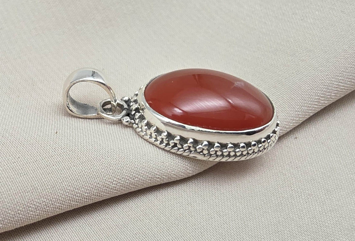 Carnelian Pendant: 925 Sterling Silver Orange Red Gemstone Healing Crystal Jewelry