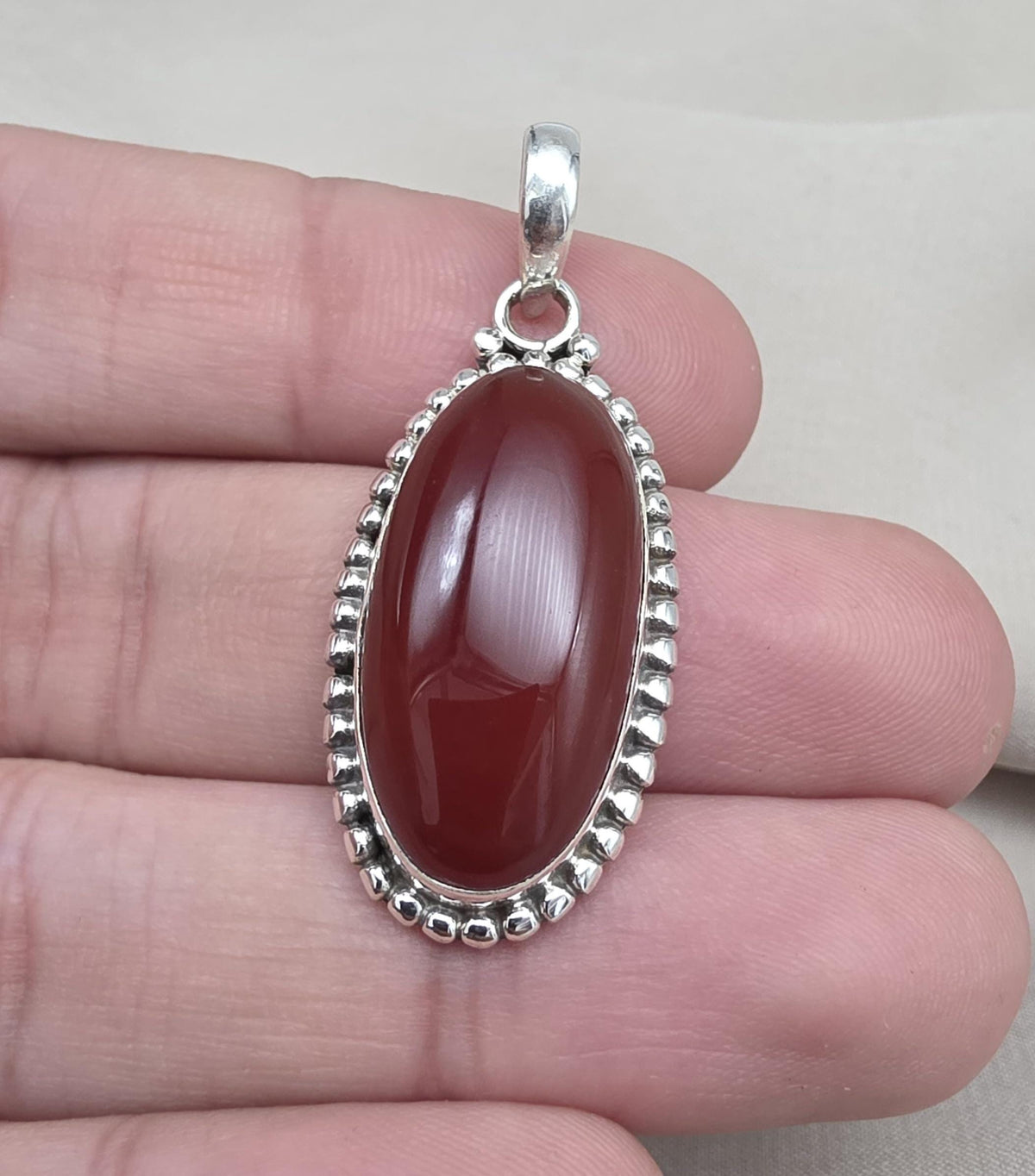 Handmade Red Onyx Sterling Silver Pendant - July Birthstone Necklace