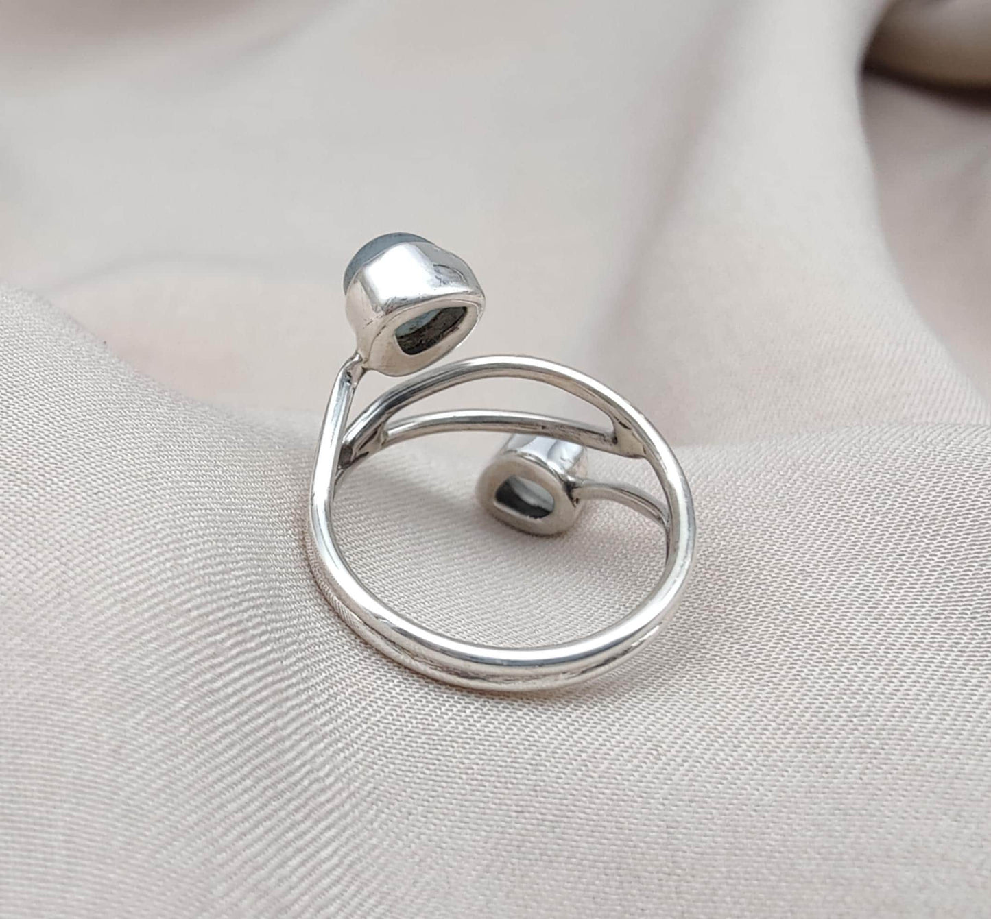 Aqua Milky Quartz 925 Sterling Silver Ring: Adjustable Open Wrap Design