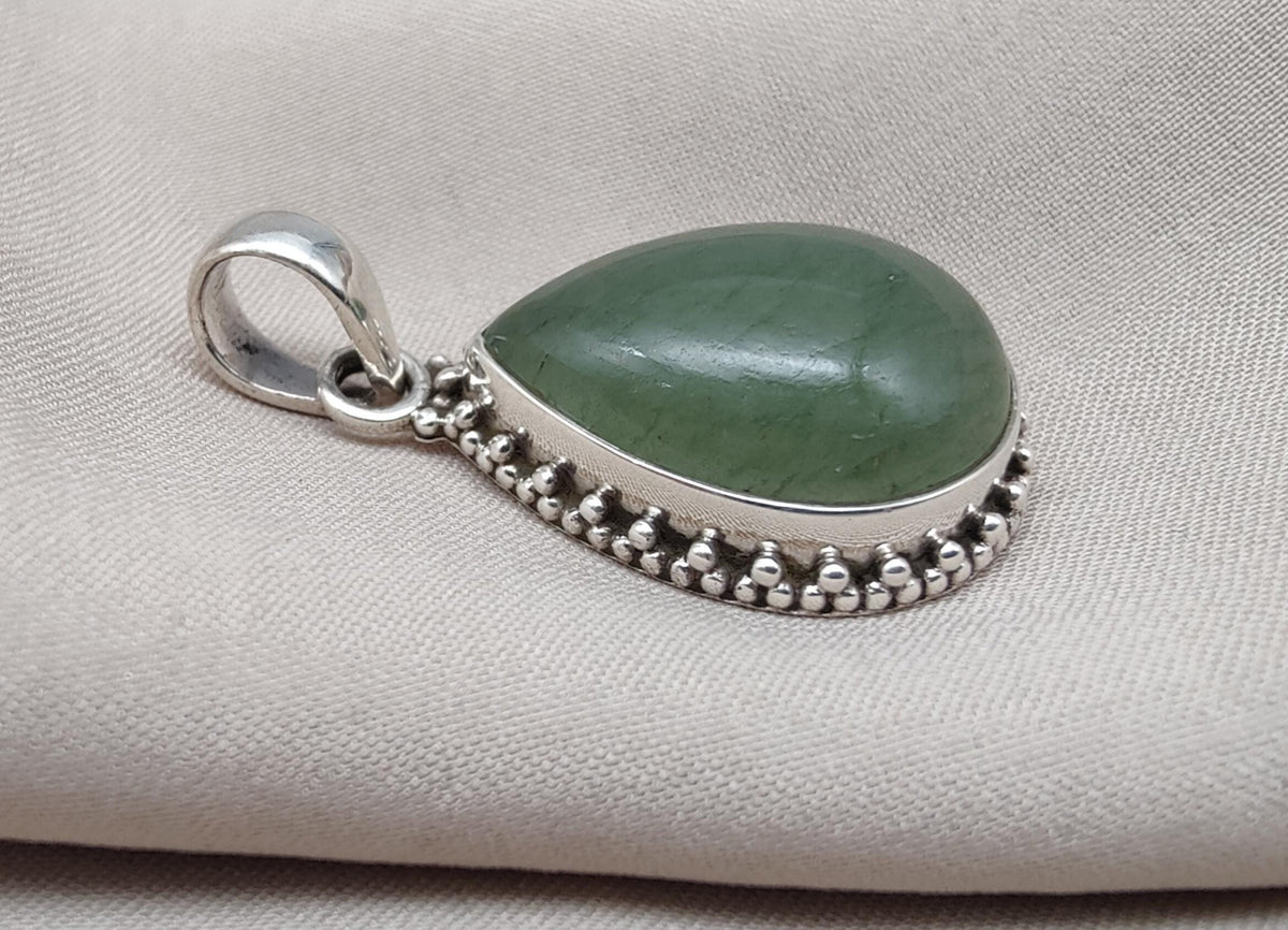 Green Aventurine Pendant 925 Sterling Silver | Handmade Teardrop Gemstone Necklace | Healing Crystal Jewelry Gift