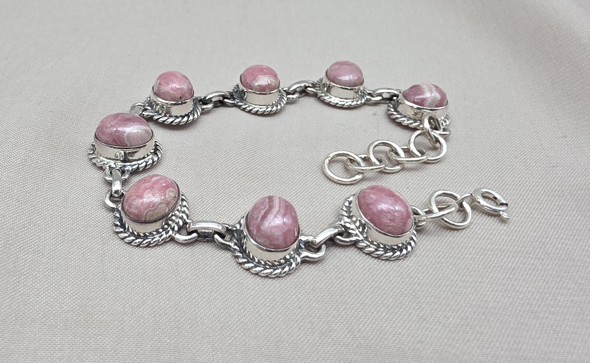 Rhodochrosite Bracelet 925 Silver Pink Gemstone Jewelry Gift for Her