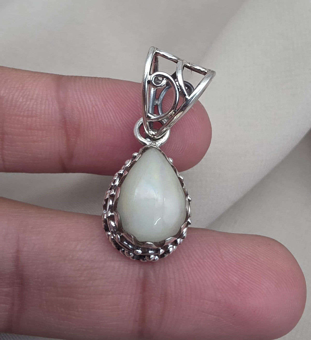 Ethiopian Opal Pear Pendant 925 Sterling Silver Handmade Cabochon Gemstone Jewelry October Birthstone