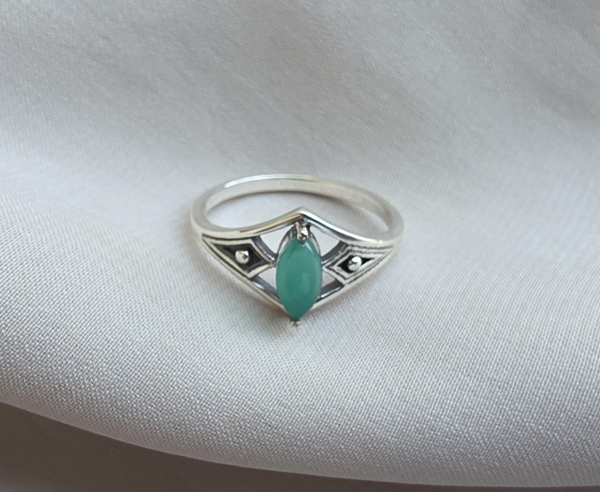 Green Onyx Ring Marquise Cut 925 Sterling Silver Boho Geometric Statement Jewelry