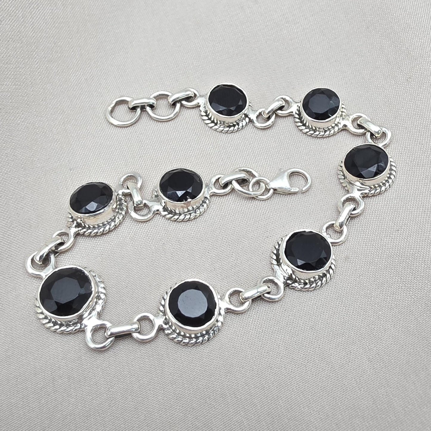 Black Onyx Bracelet 925 Sterling Silver Round Gemstone Wedding Bracelet Unique Design Jewelry