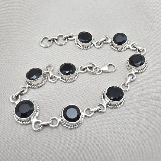 Black Onyx Bracelet 925 Sterling Silver Round Gemstone Wedding Bracelet Unique Design Jewelry