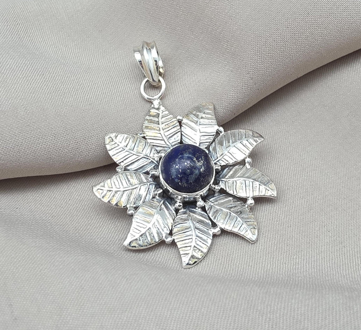 Lapis Lazuli Pendant: 925 Sterling Silver Floral Filigree Necklace